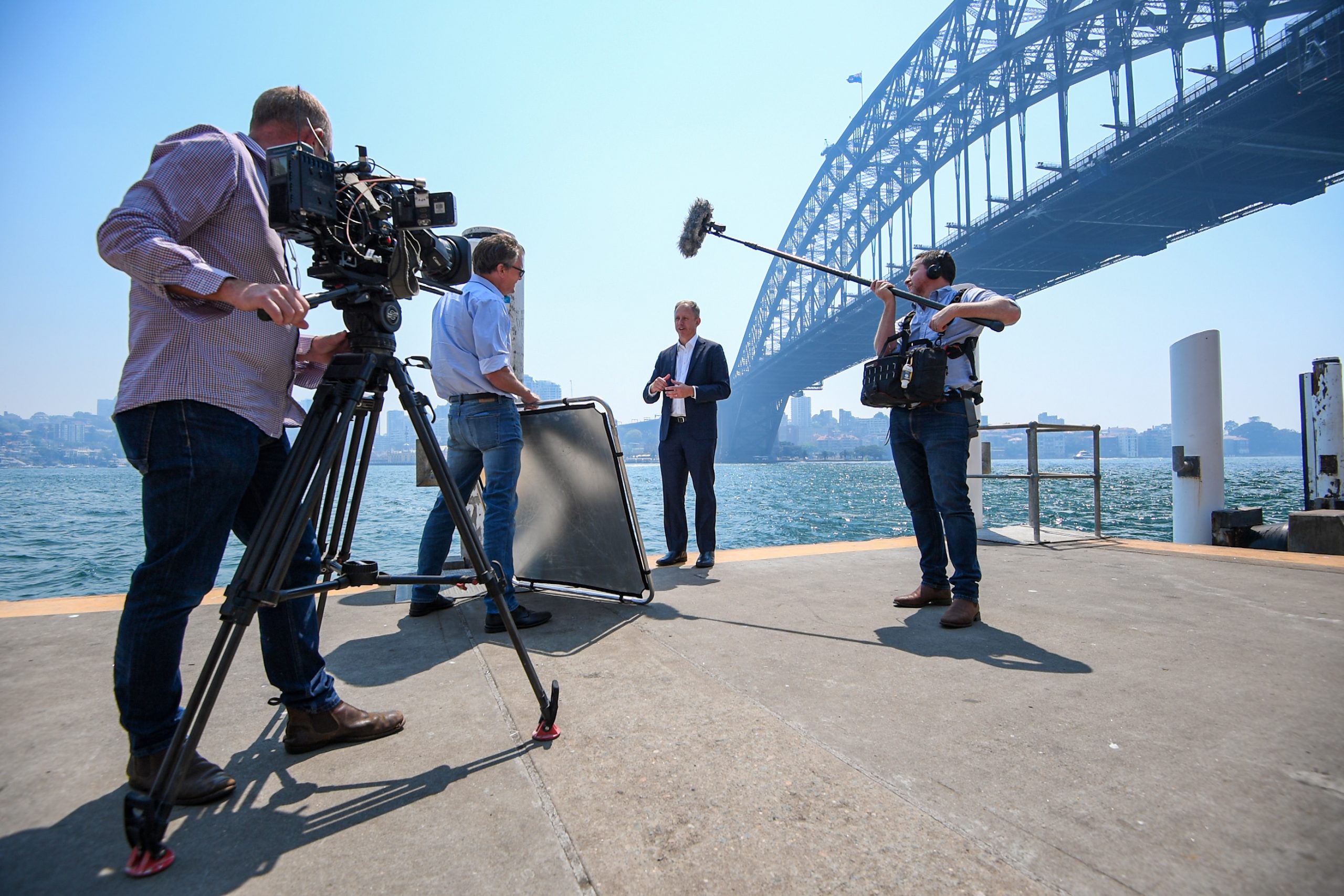 Secretary of Transport for NSW, Rodd Staples, is filmed at the offices of Transport for NSW for a documentary on the building of the Sydney Metro.